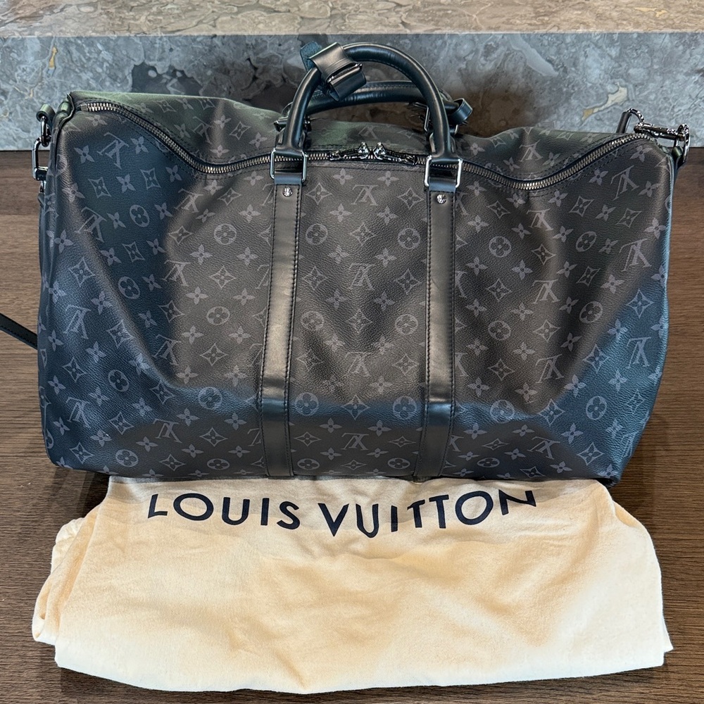 Louis Vuitton Keepall Bandouliere 55 Black Monogram Duffel Bag